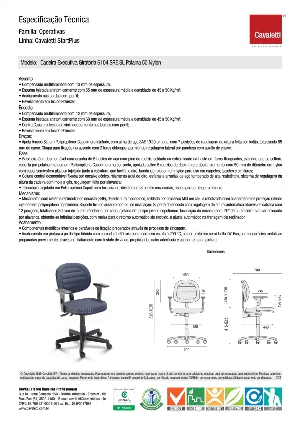 Cadeira para escritório Executiva Giratória BG 6104 BKG - SRE - Linha Start Plus - Braço SL - Cavaletti - Base Polaina