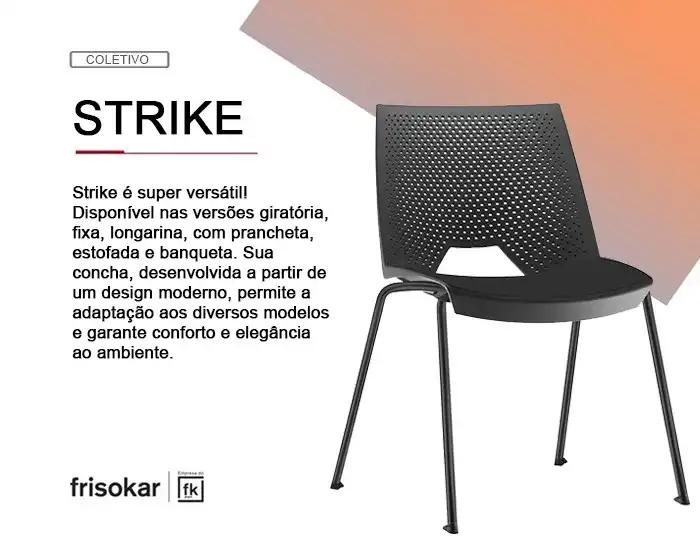 Cadeira Fixa YSTR01 - Base Fixa Preta - Linha Strike - Sem Braço - Frisokar