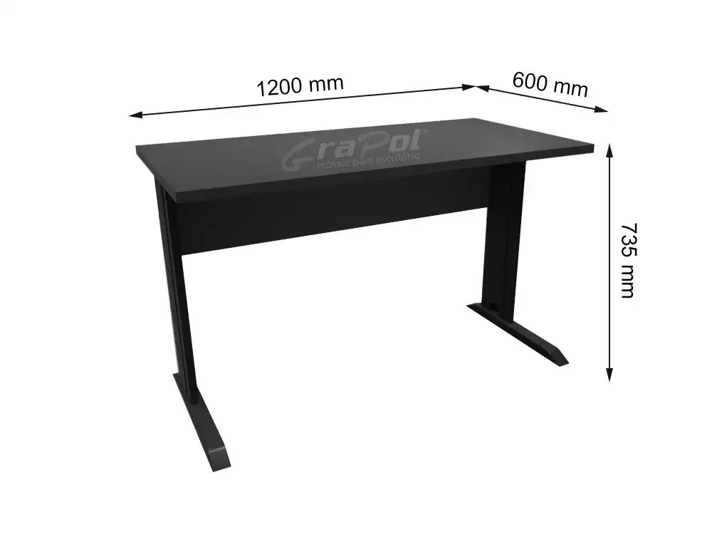 MESA DE TRABALHO PÉ METAL 1200mm x 735mm x 600mm - 25mm - Linha M-office - Móveis Motiva