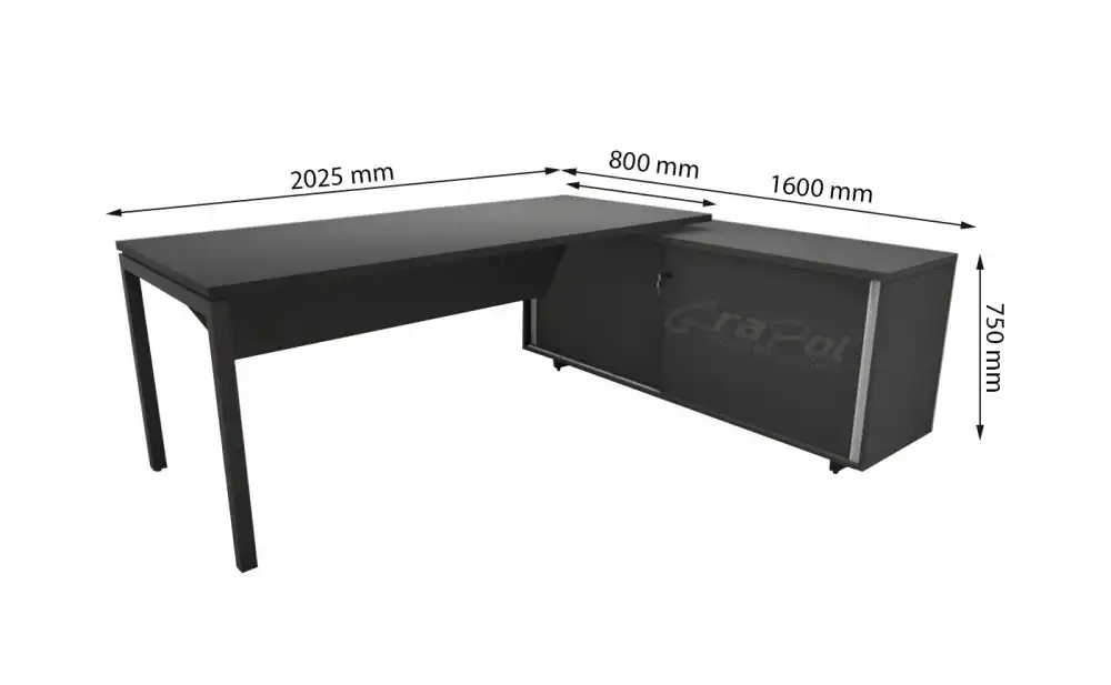 MESA EXECUTIVA PÉ METAL COM ARMÁRIO DE PORTAS DESLIZANTES  - 25mm - Linha M-office - Móveis Motiva