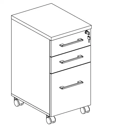 GAVETEIRO VOLANTE 02 GAVETAS E 01 GAVETÃO - L 450mm x A 670mm x P 470mm - M-OFFICE - MÓVEIS MOTIVA