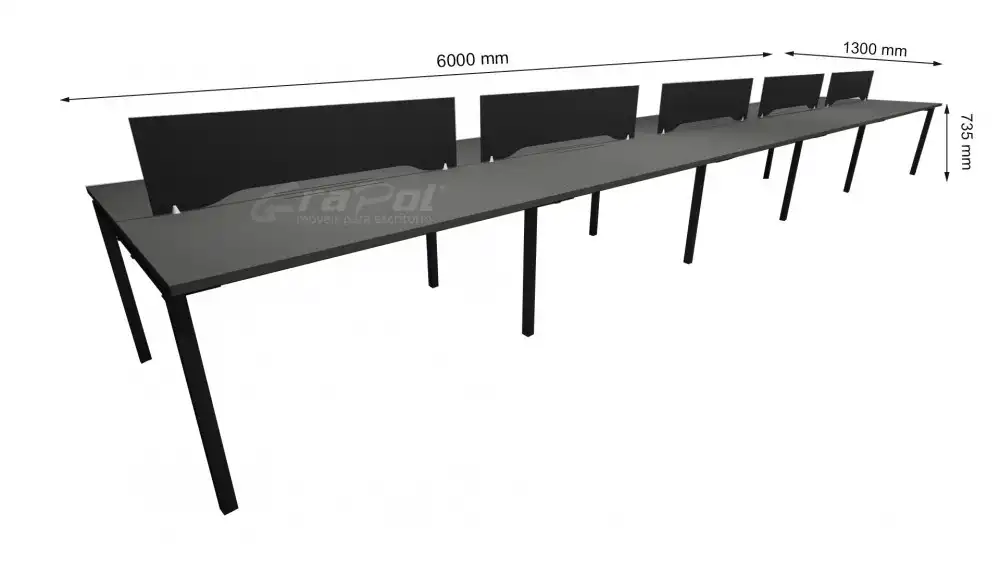 Plataforma de Trabalho com Total de 10 Lugares. 5 Lugares + 5 Lugares Frente a Frente - Caixas de conectividade metálicas com tomadas elétricas - Tampo 25mm - 6000mm X 1300mm X 735mm -  Linha M-office - Móveis Motiva