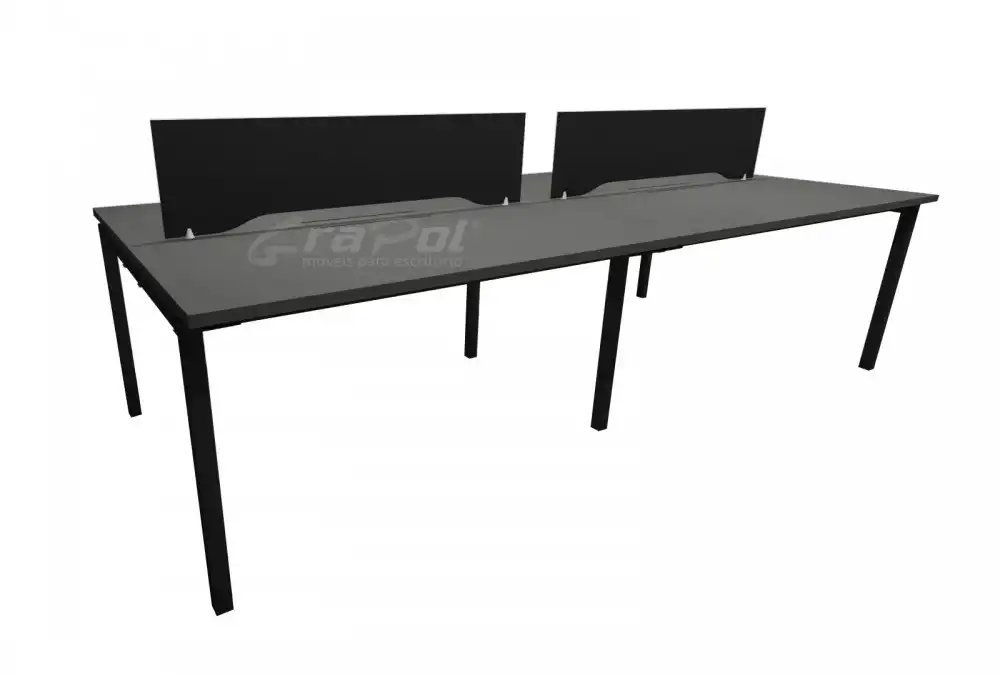Plataforma de Trabalho com Total de 4 Lugares. 2 Lugares + 2 Lugares Frente a Frente - Caixas de conectividade metálicas com tomadas elétricas - Tampo 25mm - 2800mm X 1300mm X 735mm -  Linha M-office - Móveis Motiva