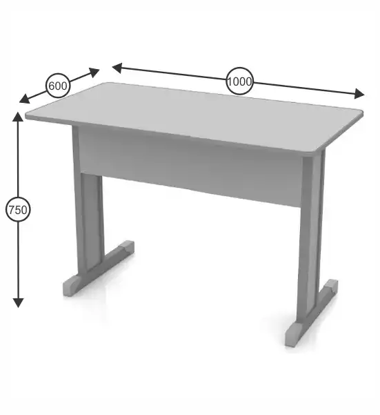 Mesa Reta Pé Tubular 15mm - 1000mm x 600mm x 750mm