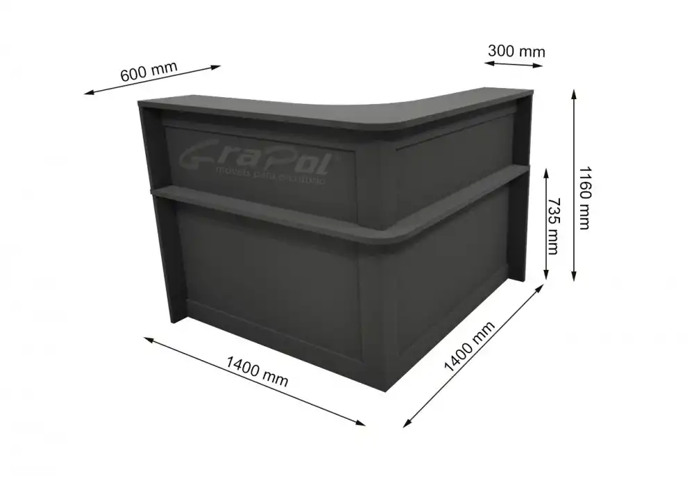 BALCÃO ATENDIMENTO CURVO - Largura 1600/1600mm - 25mm - Linha M-office - Móveis Motiva