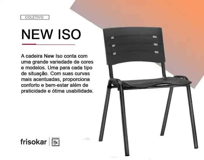 Cadeira Fixa NIS001- Base Fixa Preta- Linha NEW ISO - Sem Braço - Frisokar