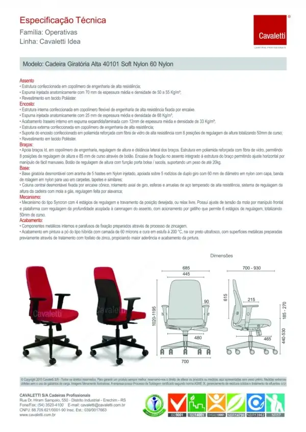 Cadeira para escritório giratória presidente 40101 - Syncron - Linha Idea - Braco ID - Cavaletti - Base Nylon