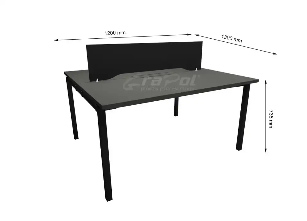 Plataforma de Trabalho com Total de 2 Lugares. 1 Lugares + 1 Lugares Frente a Frente - Caixas de conectividade metálicas com tomadas elétricas - Tampo 25mm - 1200mm X 1300mm X 735mm -  Linha M-office - Móveis Motiva