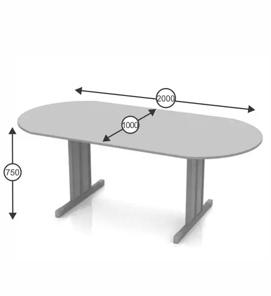 Mesa Reunião Oval Pé Tubular 15mm - 2000mm x 1000mm x 750mm