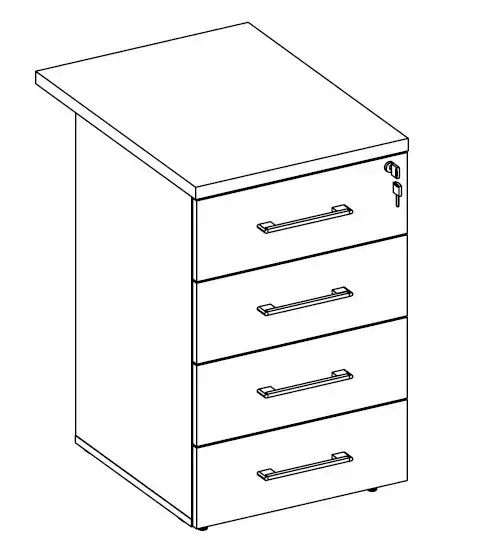 GAVETEIRO FIXO 04 GAVETAS - L 450mm x A 735mm x P 450/600mm -  M-OFFICE - MÓVEIS MOTIVA