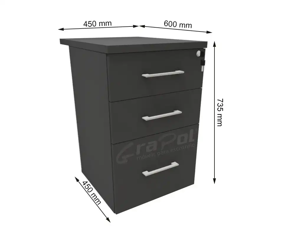 GAVETEIRO FIXO 02 GAVETAS E 01 GAVETÃO - L 450mm x A 735mm x P 450/600mm - M-OFFICE - MÓVEIS MOTIVA