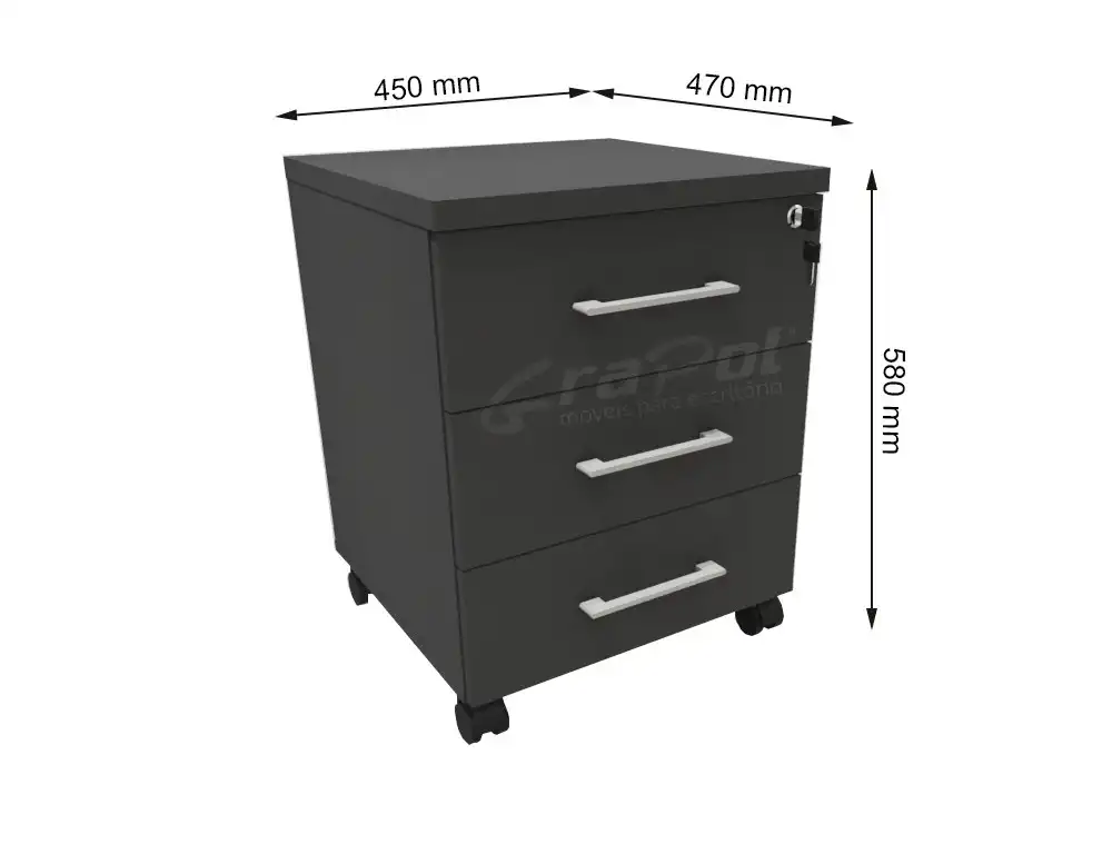 GAVETEIRO VOLANTE 3 GAVETAS - L 450mm x A 580mm x P 470mm - M-OFFICE - MÓVEIS MOTIVA