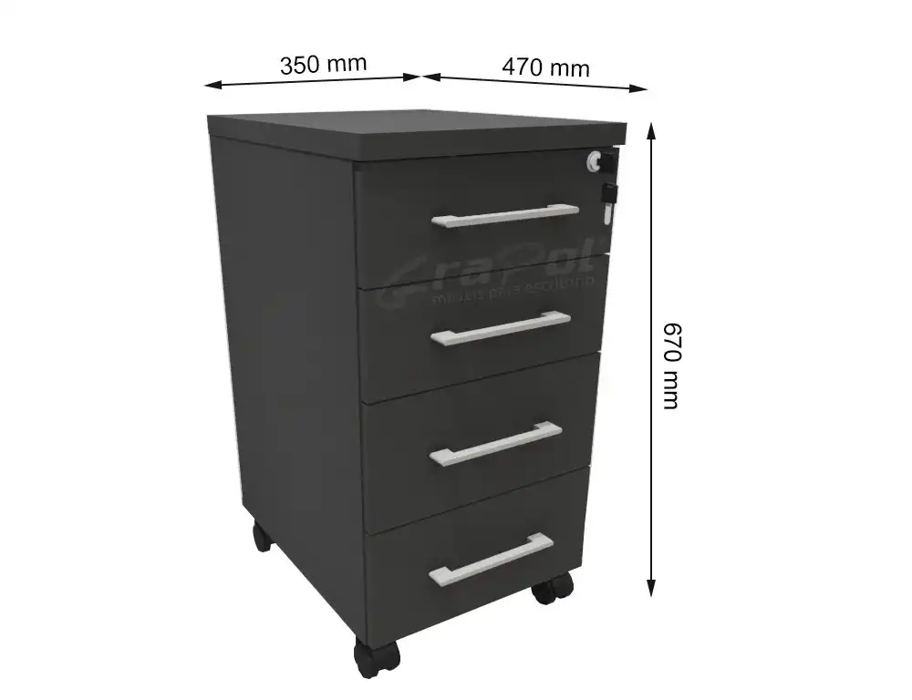 GAVETEIRO VOLANTE 04 GAVETAS - L 350mm x A 670 x P 470mm - M-OFFICE - MÓVEIS MOTIVA