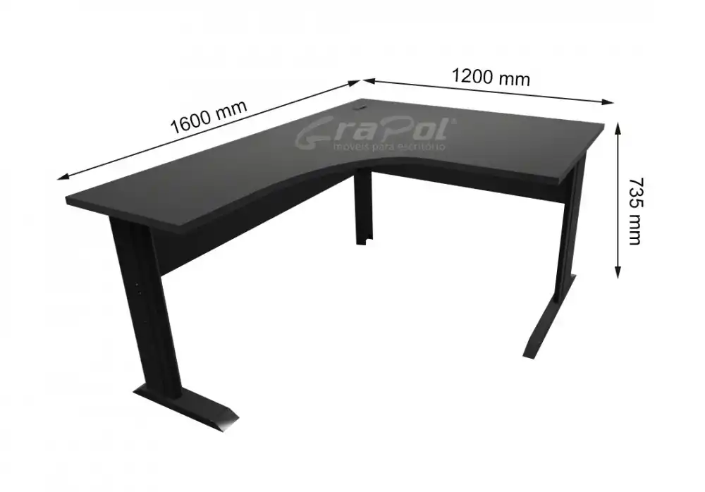 ESTAÇÃO DE TRABALHO PÉ METAL 1200/1600mm x 735mm x 600mm - 25mm - Linha M-office - Móveis Motiva