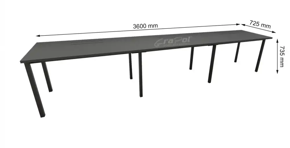 Plataforma Pé Metal Simples de 3 Lugares. - Tampo 25mm - 3600mm X 735mm X 725mm -  Linha M-office - Móveis Motiva