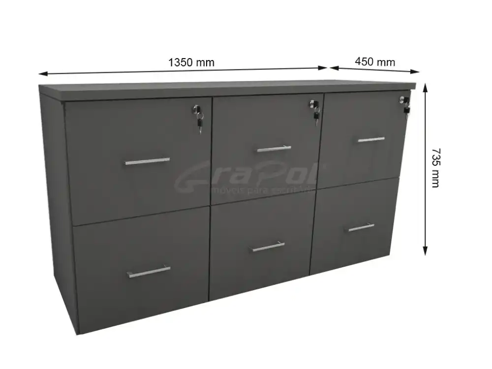 ARMÁRIO BAIXO 06 GAVETÕES L 1350mm x A 735mm x P 450mm - M-OFFICE - MÓVEIS MOTIVA