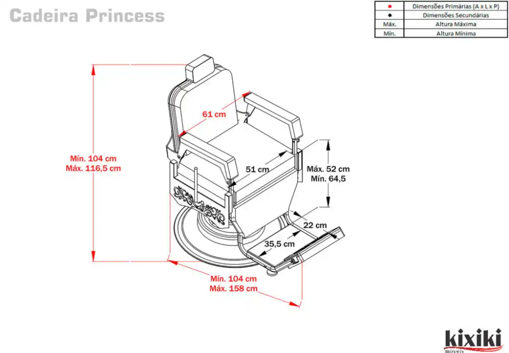 Cadeira de Maquiagem Princess - Sistema de reclínio total - Com cabeçote - Kixiki Móveis