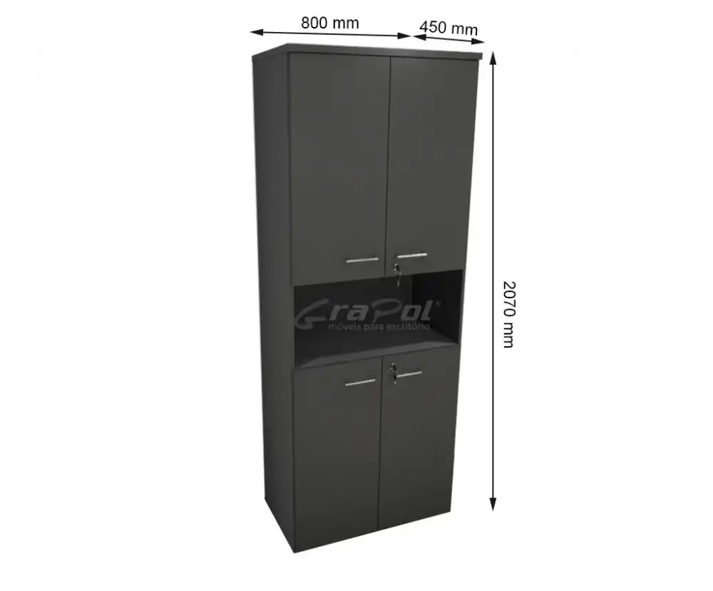 ARMÁRIO DINÂMICO 04 PORTAS E 01 NICHO - PRATELEIRAS 15mm - L 800mm x A 2070mm x P 450mm - M-OFFICE - MÓVEIS MOTIVA