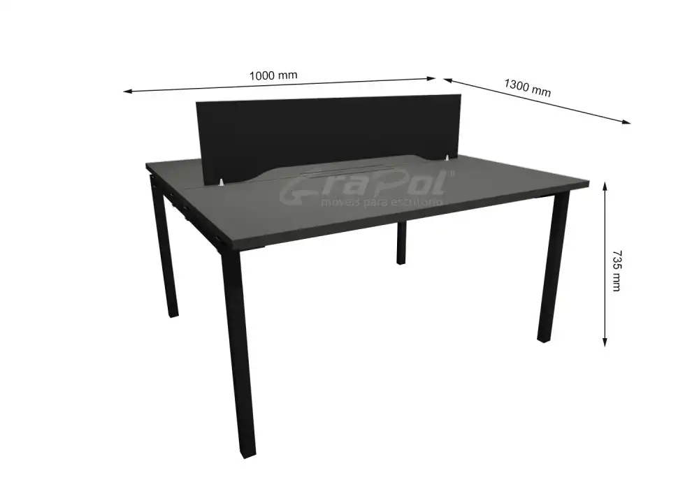 Plataforma de Trabalho com Total de 2 Lugares. 1 Lugares + 1 Lugares Frente a Frente - Caixas de conectividade metálicas com tomadas elétricas - Tampo 25mm - 1000mm X 1300mm X 735mm -  Linha M-office - Móveis Motiva
