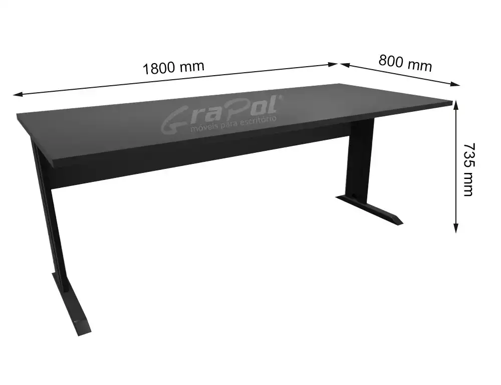 MESA DE TRABALHO PÉ METAL 1800mm x 735mm x 800mm - 25mm - Linha M-office - Móveis Motiva