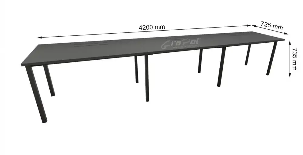 Plataforma Pé Metal Simples de 3 Lugares. - Tampo 25mm - 4200mm X 735mm X 725mm -  Linha M-office - Móveis Motiva