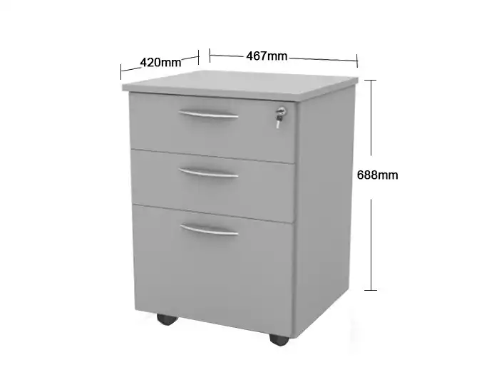 Gaveteiro Volante 3 Gavetas 15mm - 467mm x 420mm x 688mm