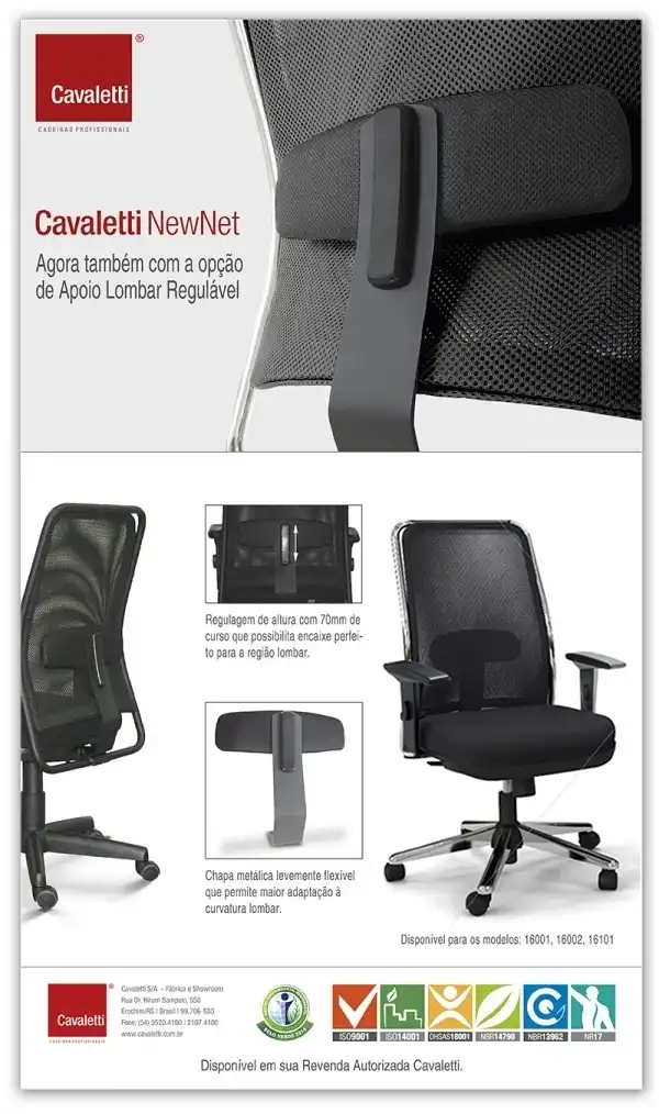 Cadeira para escritório giratória presidente 16001 (LR) - Syncron - Braço SL - Linha NewNet - Cavaletti - Base Estampada Cromada