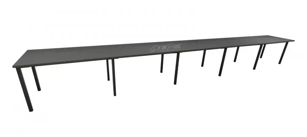 Plataforma Pé Metal Simples de 5 Lugares. - Tampo 25mm - 7000mm X 735mm X 725mm -  Linha M-office - Móveis Motiva