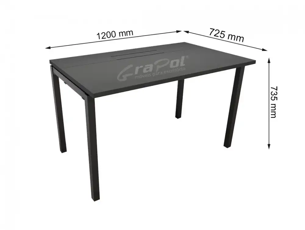 Plataforma Pé Metal Simples de 1 Lugar. - Tampo 25mm - 1200mm X 735mm X 725mm -  Linha M-office - Móveis Motiva
