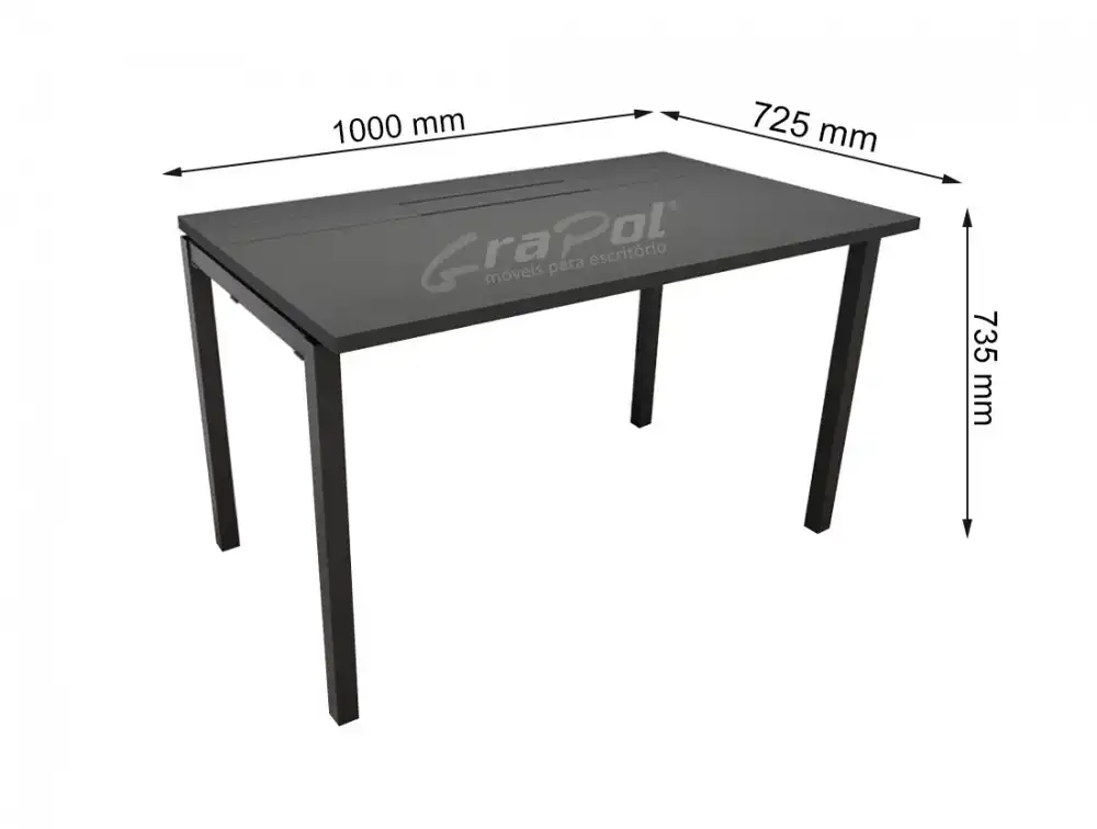 Plataforma Pé Metal Simples de 1 Lugar. - Tampo 25mm - 1000mm X 735mm X 725mm -  Linha M-office - Móveis Motiva