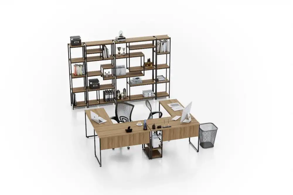 Mesa em (L)  Pé Tubular Estilo Goleira - 1400mm x 1400mm x 740mm - Linha Industrial - Estrutura Metálica Cor Chumbo