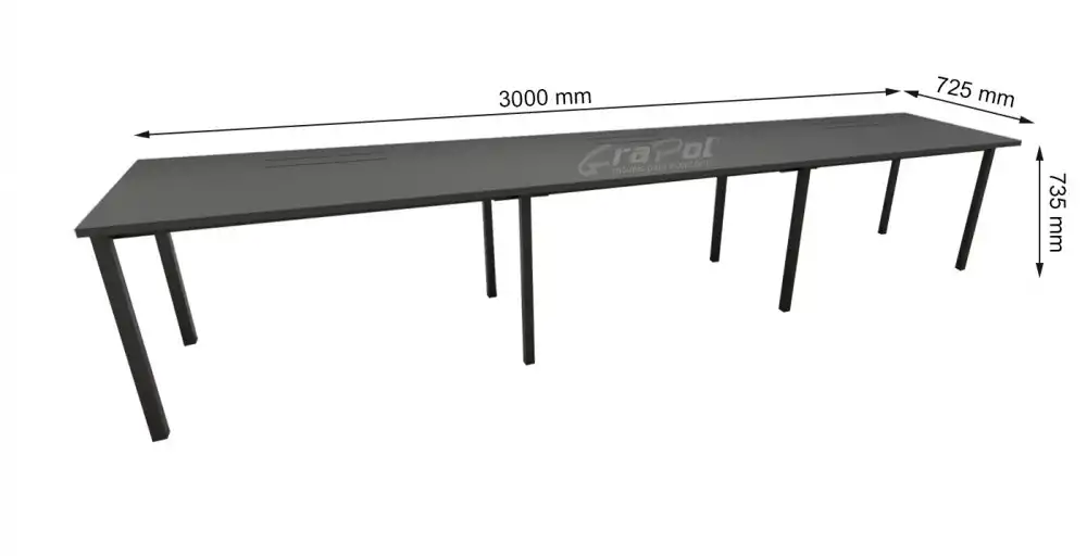 Plataforma Pé Metal Simples de 3 Lugares. - Tampo 25mm - 3000mm X 735mm X 725mm -  Linha M-office - Móveis Motiva