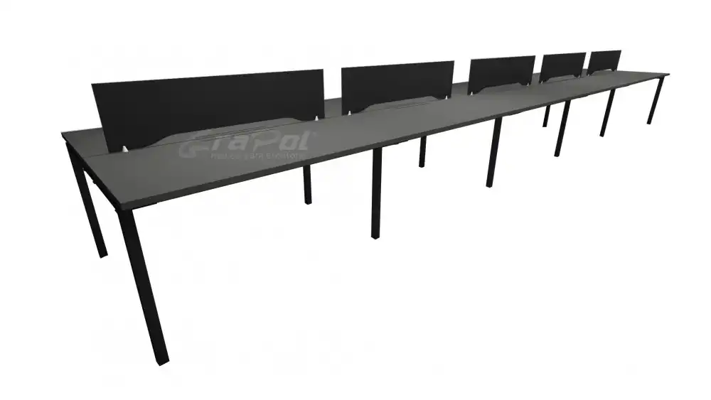 Plataforma de Trabalho com Total de 10 Lugares. 5 Lugares + 5 Lugares Frente a Frente - Caixas de conectividade metálicas com tomadas elétricas - Tampo 25mm - 6000mm X 1300mm X 735mm -  Linha M-office - Móveis Motiva