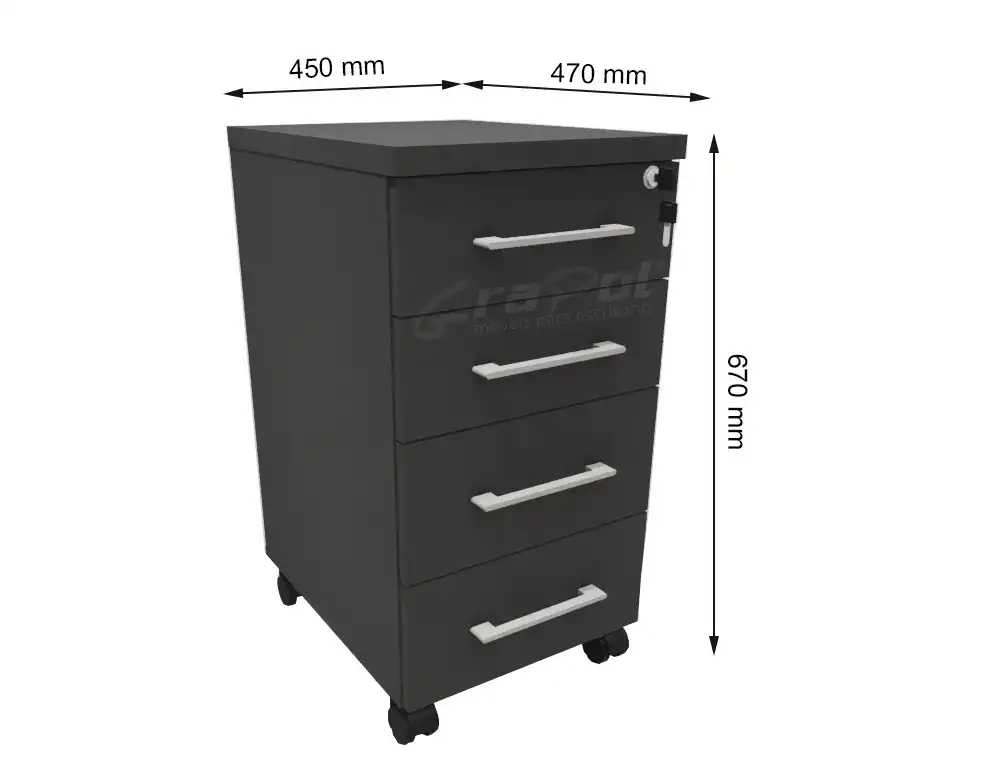 GAVETEIRO VOLANTE 04 GAVETAS - L 450mm x A 670mm x P 470mm  - M-OFFICE - MÓVEIS MOTIVA