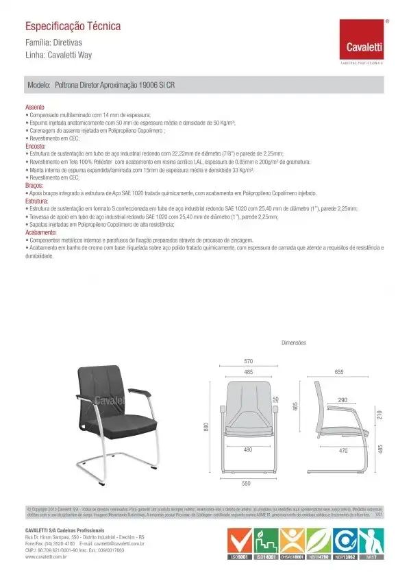 Cadeira para escritório Fixa 19006 SI - Linha Way - Estrutura Preta- Cavaletti