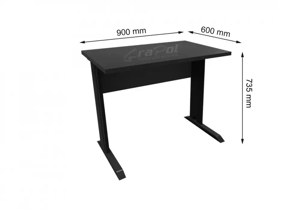 MESA DE TRABALHO PÉ METAL 900mm x 735mm x 600mm - 25mm - Linha M-office - Móveis Motiva