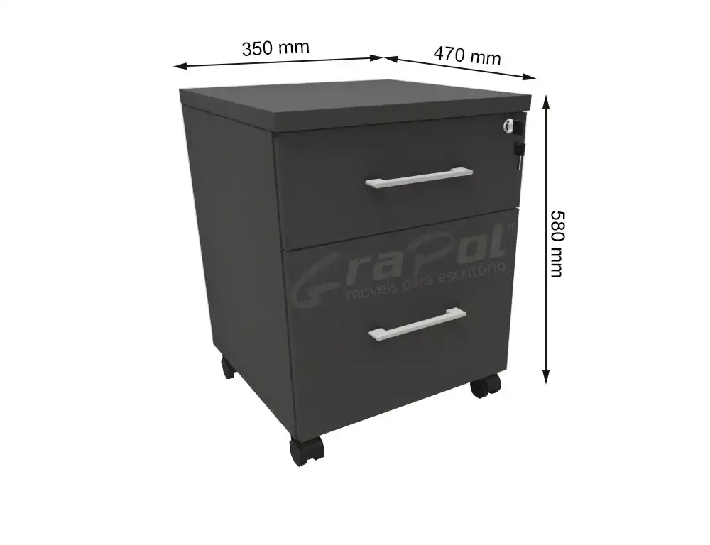 GAVETEIRO VOLANTE 1 GAVETA E 1 GAVETÃO - L 350mm x A 580mm x P 470mm - M-OFFICE - MÓVEIS MOTIVA