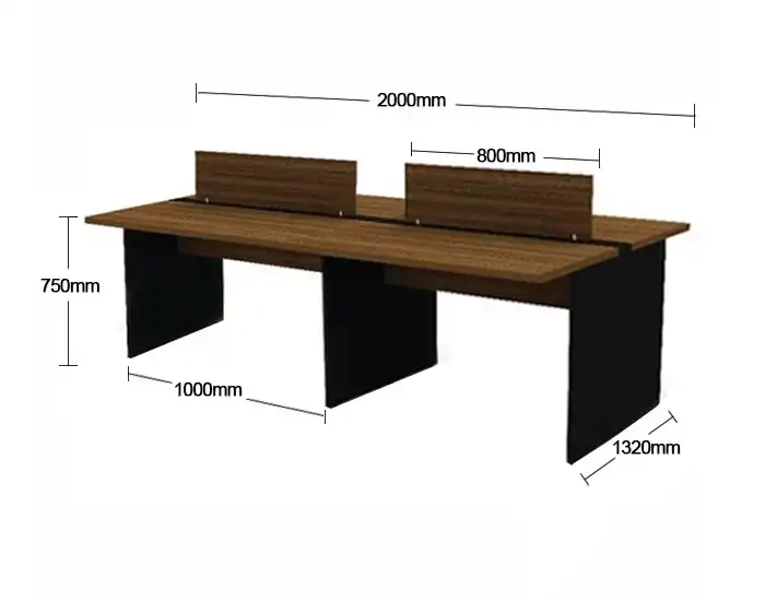 Plataforma de Trabalho com Total de 4 Lugares. 2 Lugar + 2 Lugar Frente a Frente - 2000mm X 1320mm X 750mm - Tampo em MDP 40mm