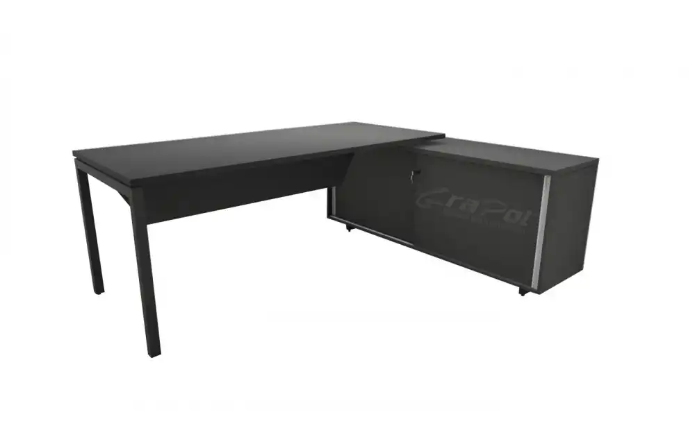 MESA EXECUTIVA PÉ METAL COM ARMÁRIO DE PORTAS DESLIZANTES  - 25mm - Linha M-office - Móveis Motiva