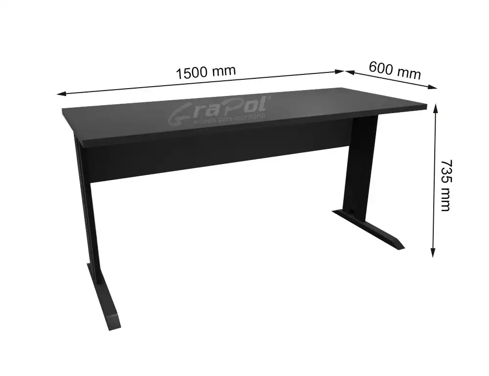 MESA DE TRABALHO PÉ METAL 1500mm x 735mm x 600mm - 25mm - Linha M-office - Móveis Motiva