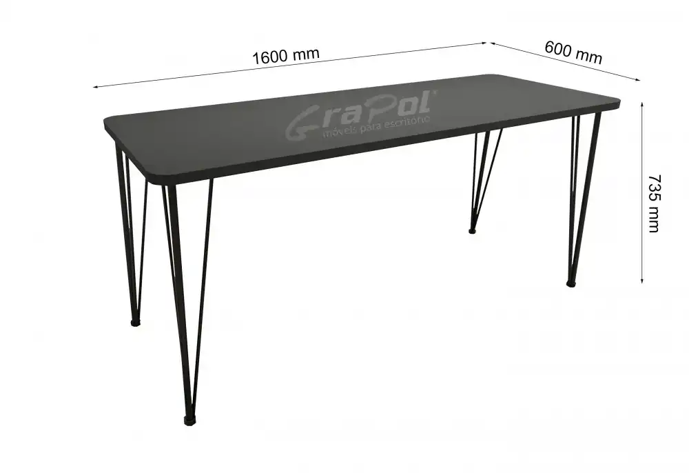 MESA H&O -  1600mm x 735mm x 600mm - 25mm - Linha M-office - Móveis Motiva
