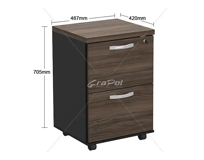 Gaveteiro Volante - 2 Gavetas - Pasta suspensa - 30mm - 467mm x 420mm x 705mm