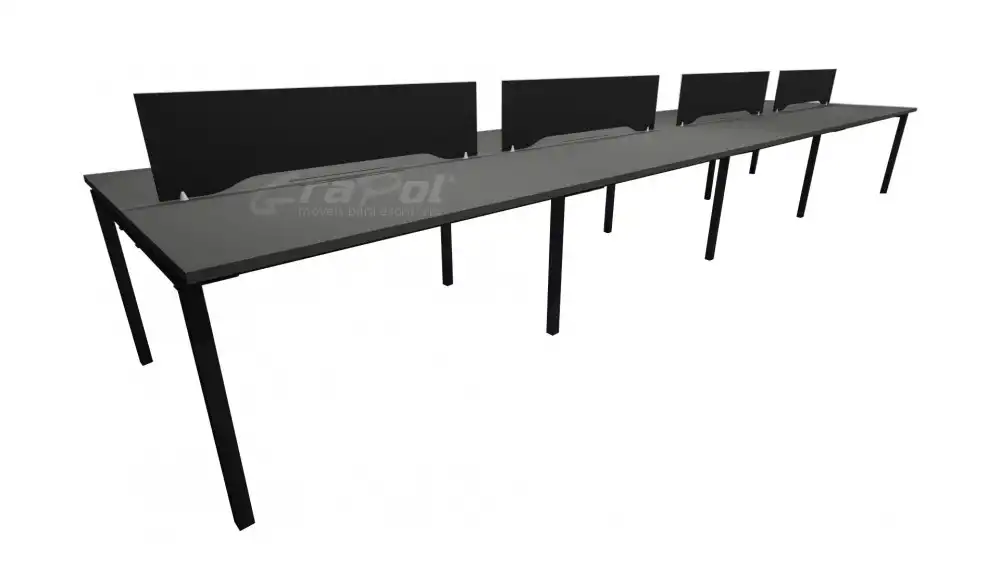Plataforma de Trabalho com Total de 8 Lugares. 4 Lugares + 4 Lugares Frente a Frente - Caixas de conectividade metálicas com tomadas elétricas - Tampo 25mm - 4000mm X 1300mm X 735mm -  Linha M-office - Móveis Motiva
