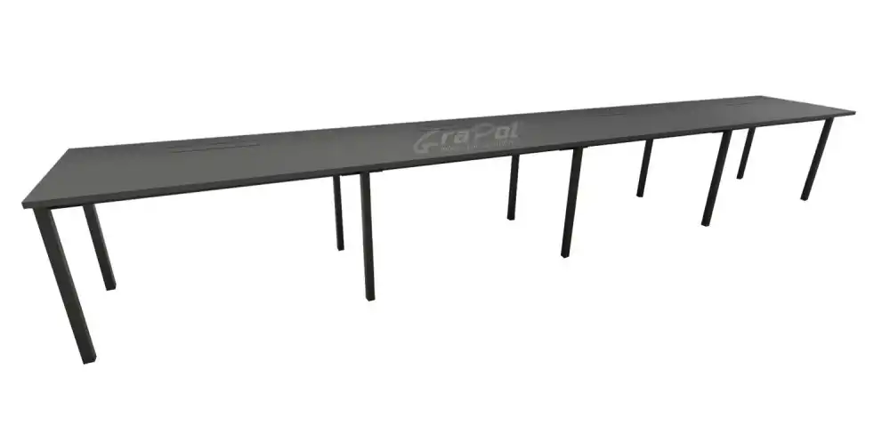 Plataforma Pé Metal Simples de 4 Lugares. - Tampo 25mm - 4800mm X 735mm X 725mm -  Linha M-office - Móveis Motiva