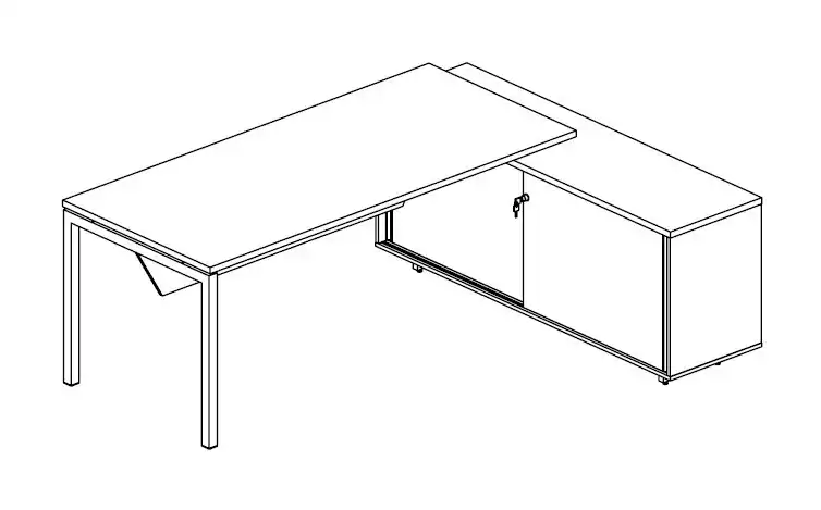 MESA EXECUTIVA PÉ METAL COM ARMÁRIO DE PORTAS DESLIZANTES  - 25mm - Linha M-office - Móveis Motiva
