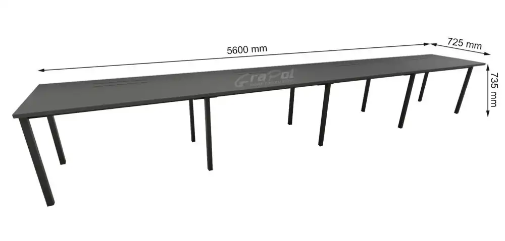 Plataforma Pé Metal Simples de 4 Lugares. - Tampo 25mm - 5600mm X 735mm X 725mm -  Linha M-office - Móveis Motiva