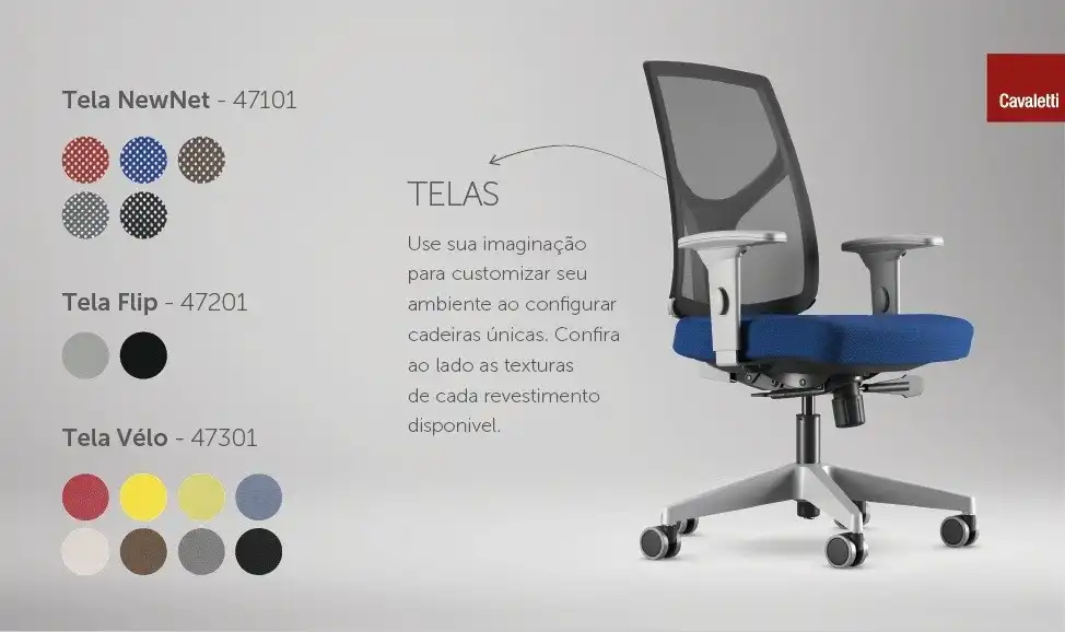 Cadeira Giratória Executiva YON, 47101 SRY, Encosto em TELA NEWNET c/ Regulagem de Altura, Aranha com POLAINA CINZA, Rodizio. 50 Nylon, Braço New PP CINZA - Com Apoio Lombar