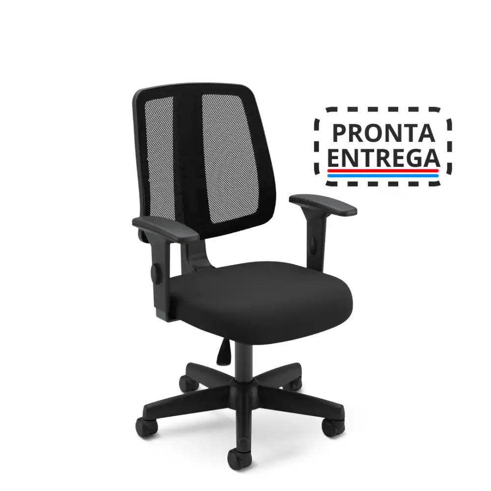 Cadeira para escritório executiva giratória 43503 -  Assento com regulagem de altura - Encosto fixo - Linha Flip Light - Braço SL New PP   com regulagem de altura -  Cavaletti - Aranha Polaina - Estrutura preta