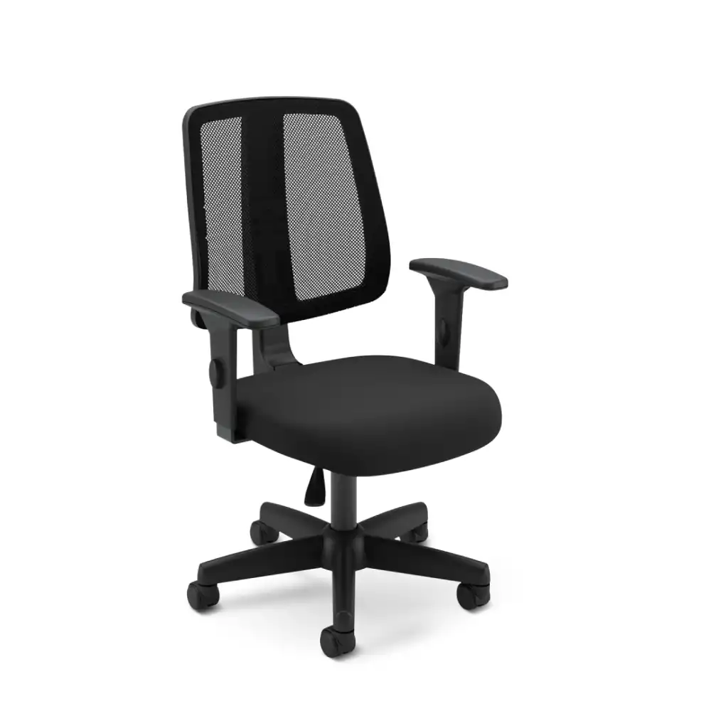 Cadeira para escritório executiva giratória 43503 -  Assento com regulagem de altura - Encosto fixo - Linha Flip Light - Braço SL New PP   com regulagem de altura -  Cavaletti - Aranha Polaina - Estrutura preta